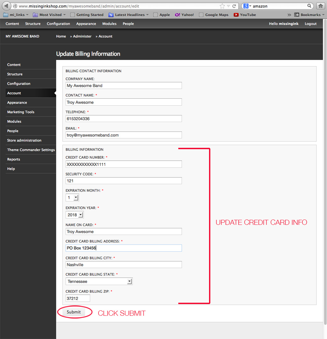 Update Credit Card info | Support
